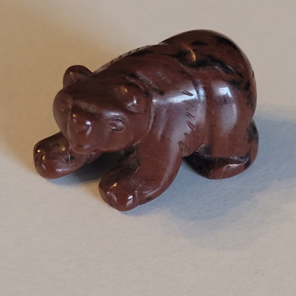 Hand-Carved Brown Stone Bear Figurine